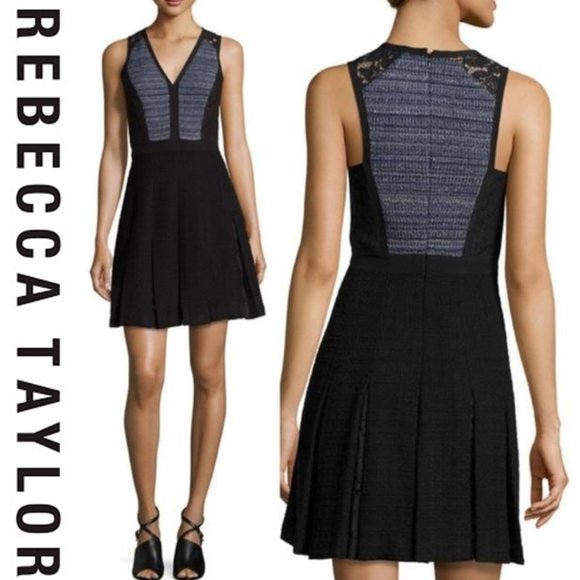 Rebecca Taylor Navy Tweed with Lace, Fit & Flare - Picture 7 of 7